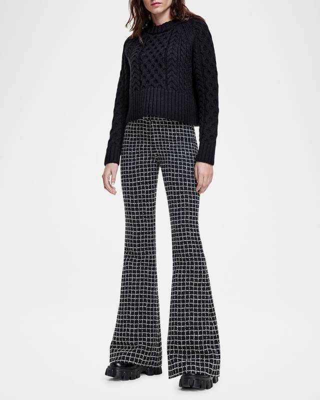 Grid Tweed Bootcut Pants